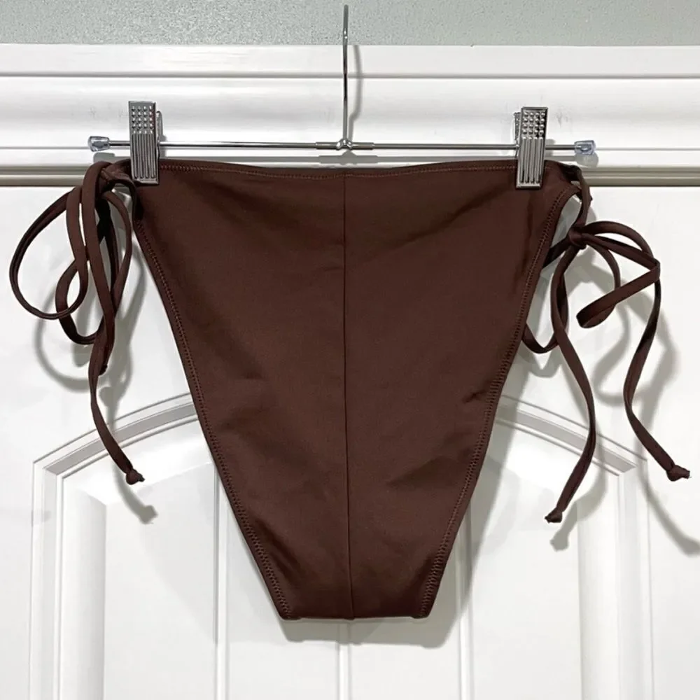 NWT SKIMS Swim Bikini Dip Tie Low Rise Bottom In Cocoa Brown High Waist Swim